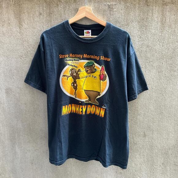 Fruit of the Loom Tee Shirt Vintage 90s Steve Harvey Morning Show Monkey Down XL - Picture 1 of 5